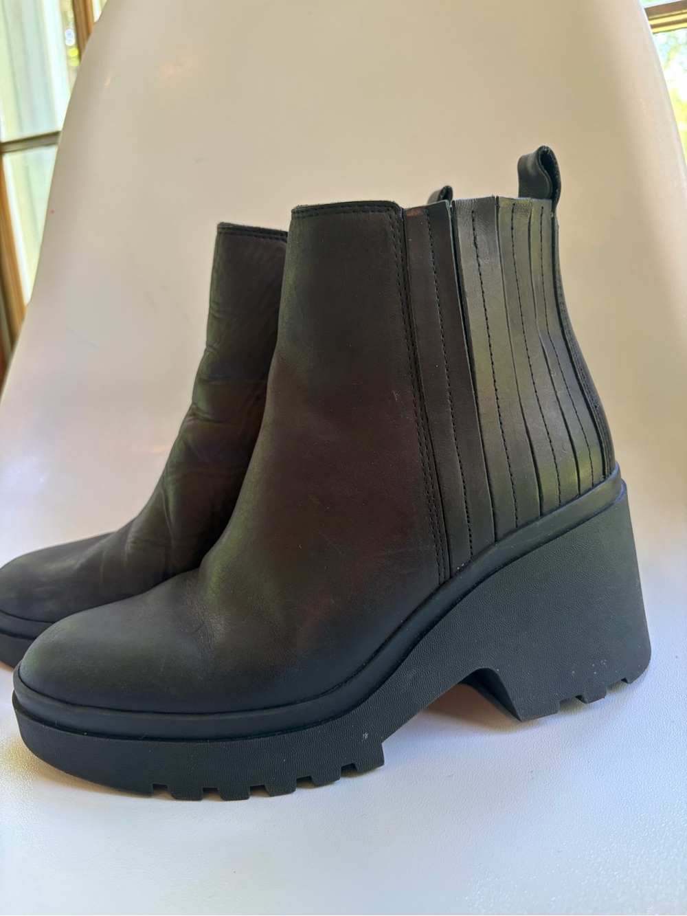 Eileen Fisher Kat Boot Black Leather Platform Chelsea Booties